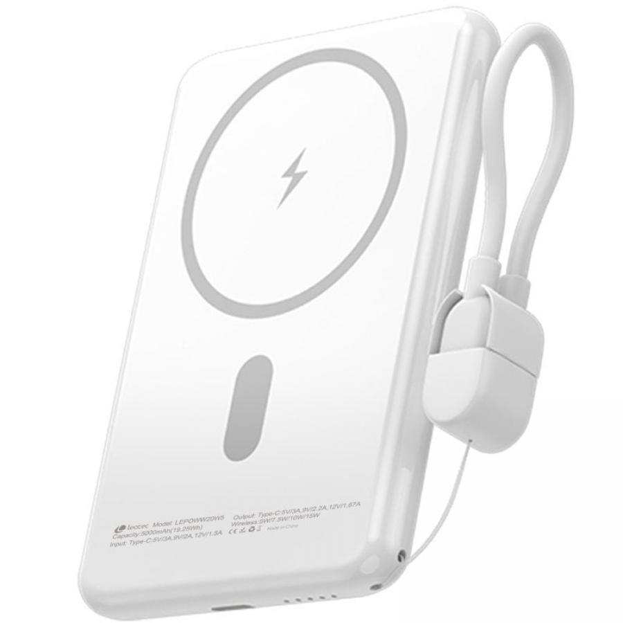 Powerbank 5000mAh Leotec LEPOWW20W5W/ 20W/ Wireless/ Blanca/ Incluye Cable USB Tipo-C