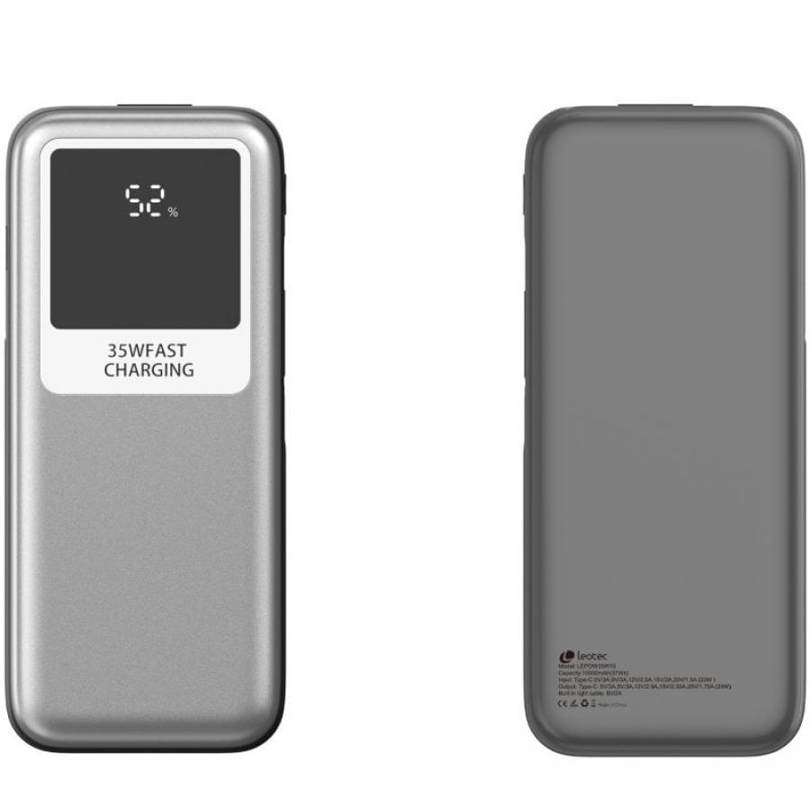 Powerbank 10000mAh Leotec LEPOW35W10S/ 35W/ Plata y Gris/ Incluye Cable USB Tipo-C y Lightning