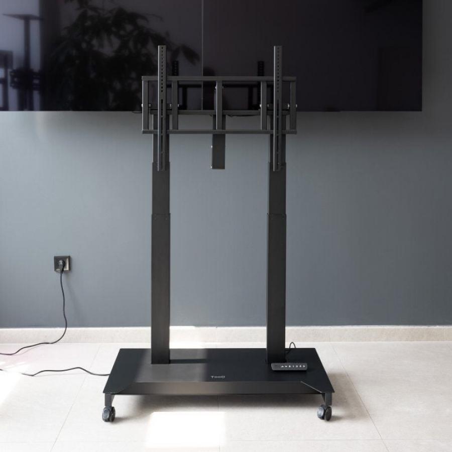 Soporte de Suelo Eléctrico/ Inclinable/ Ajustable con Ruedas TooQ UROS FSM03-B para TV 52-84'/ hasta 100kg