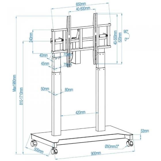 Soporte de Suelo Eléctrico/ Inclinable/ Ajustable con Ruedas TooQ UROS FSM03-B para TV 52-84'/ hasta 100kg