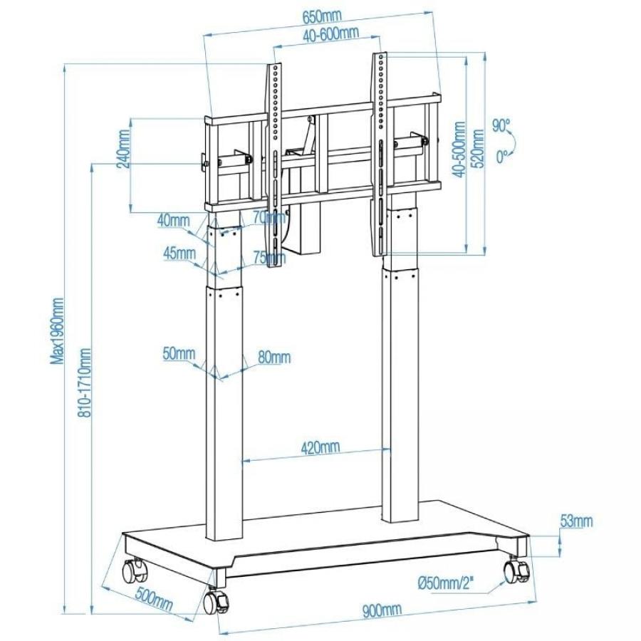 Soporte de Suelo Eléctrico/ Inclinable/ Ajustable con Ruedas TooQ UROS FSM03-B para TV 52-84'/ hasta 100kg