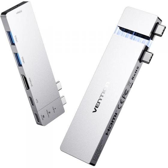 Docking USB Tipo-C Vention TPSHB/ 1xHDMI 4K/ 2xUSB/ 2xUSB Tipo-C/ 1xThunderBolt/ 1xUSB Tipo-C PD/ Gris
