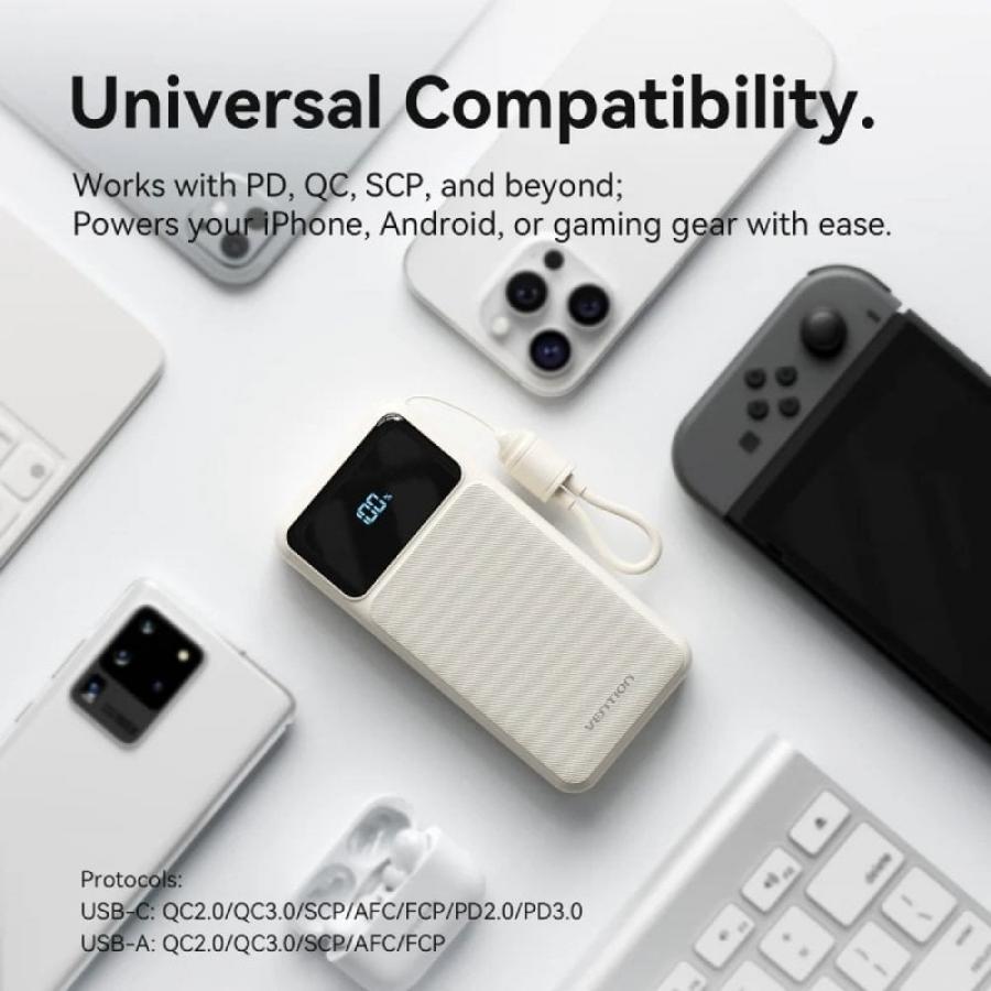 Powerbank 10000mAh Vention XGYB0-39-TY/ 22.5W/ Negro/ Incluye Cable USB Tipo-C