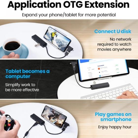 Hub USB 3.0 Vention CHLBF-SCB2/ 4xUSB/ 1xUSB Tipo-C PD