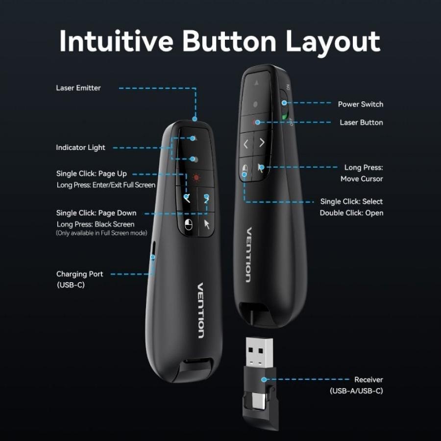 Presentador Inalámbrico Vention KQPB0-GL/ 2.4GHz/ Negro