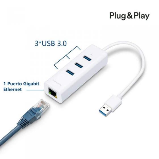 Hub USB 3.0 TP-Link UE330 3 Puertos USB 1 RJ45 Blanco