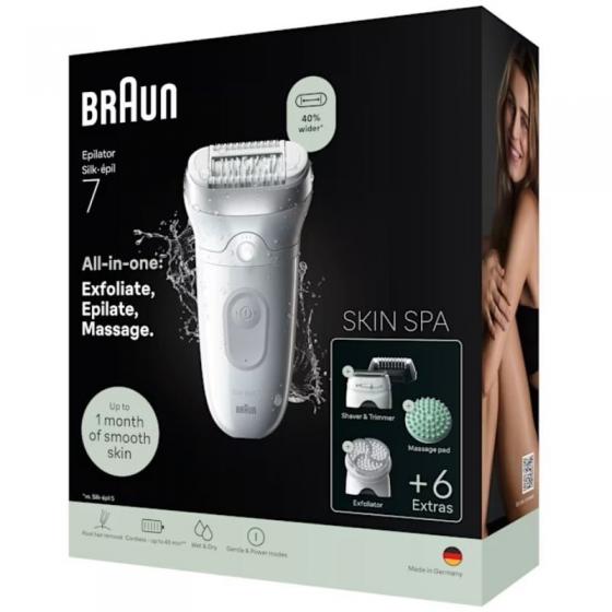 Depiladora Braun Silk Epil SkinSpa7 7-081/ con Batería/ 6 Accesorios