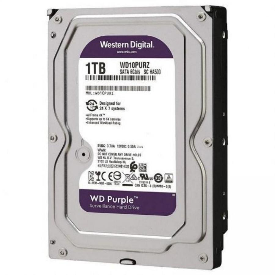 Disco Duro Western Digital WD Purple Surveillance 1TB/ 3.5'/ SATA III/ 64MB