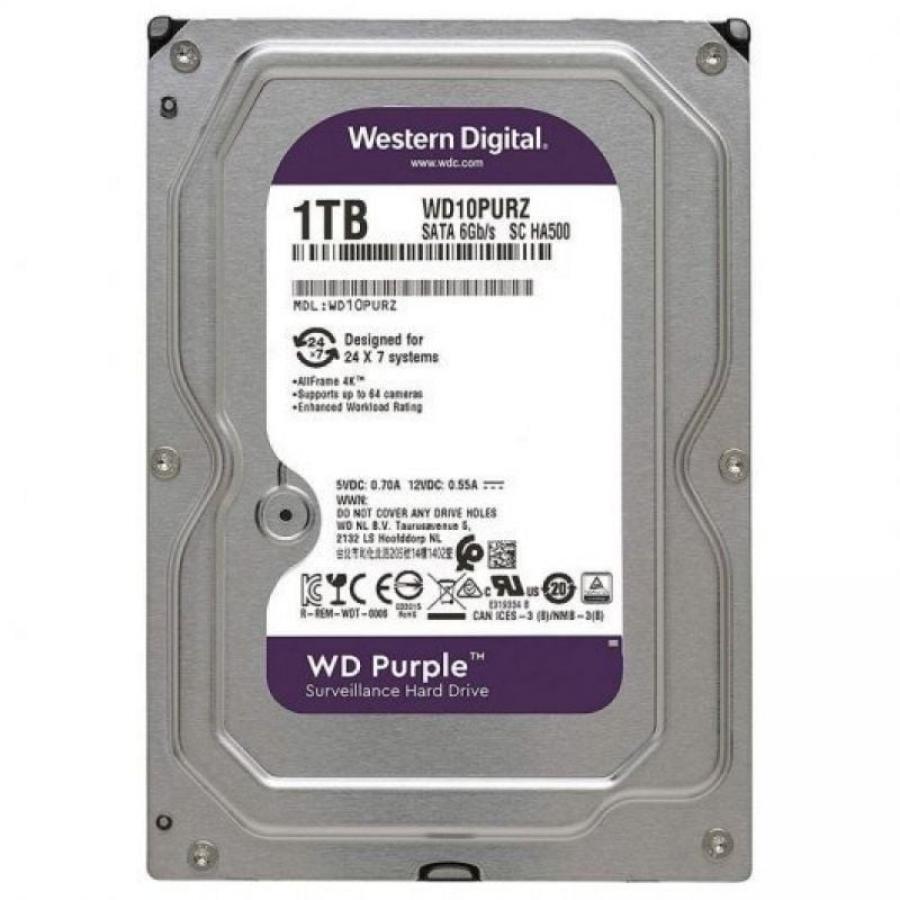 Disco Duro Western Digital WD Purple Surveillance 1TB/ 3.5'/ SATA III/ 64MB