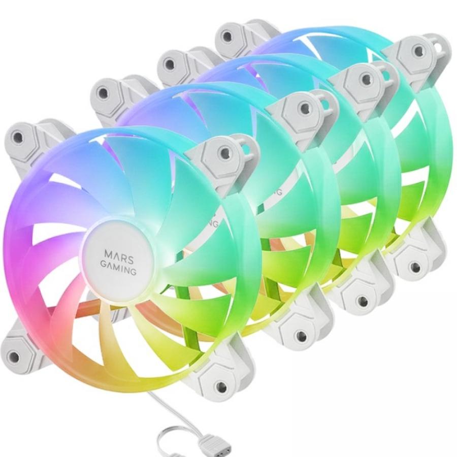 Pack 3 Ventiladores Mars Gaming MF-4A/ 12cm/ ARGB/ Blanco