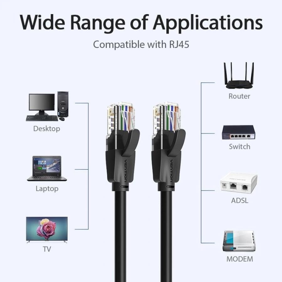 Cable de Red RJ45 UTP Vention IBEBY Cat.6/ 30cm/ Negro
