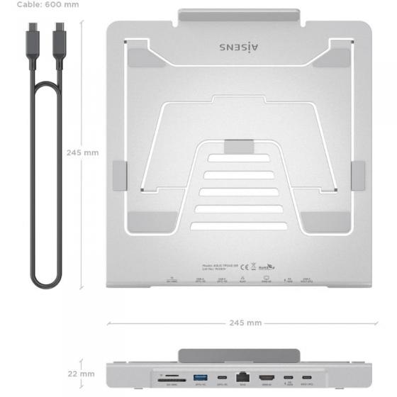 Soporte de Sobremesa - Docking USB Tipo-C Aisens ASUC-7P045-GR/ 1xUSB/ 1xUSB Tipo-C/ 1xHDMI/ 1xRJ45/ 1xLector de Tarjetas/ 1xUSB