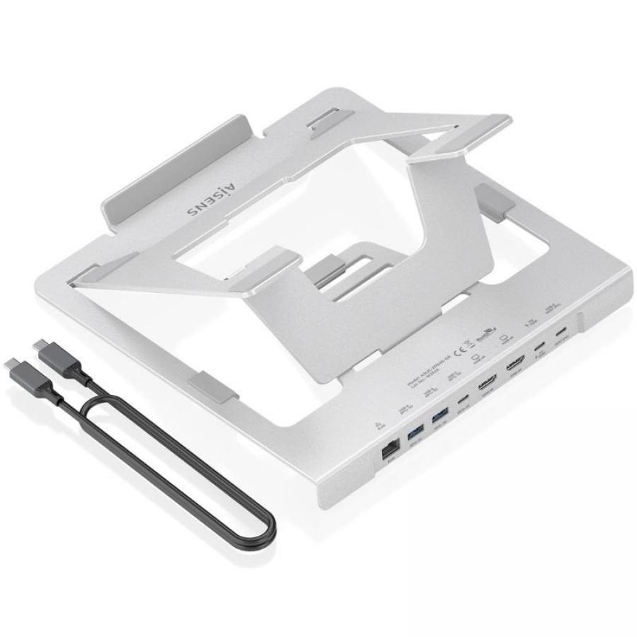 Soporte de Sobremesa - Docking USB Tipo-C Aisens ASUC-7P046-GR/ 2xUSB/ 1xUSB Tipo-C/ 2xHDMI/ 1xRJ45/ 1xUSB Tipo-C PD/ Gris
