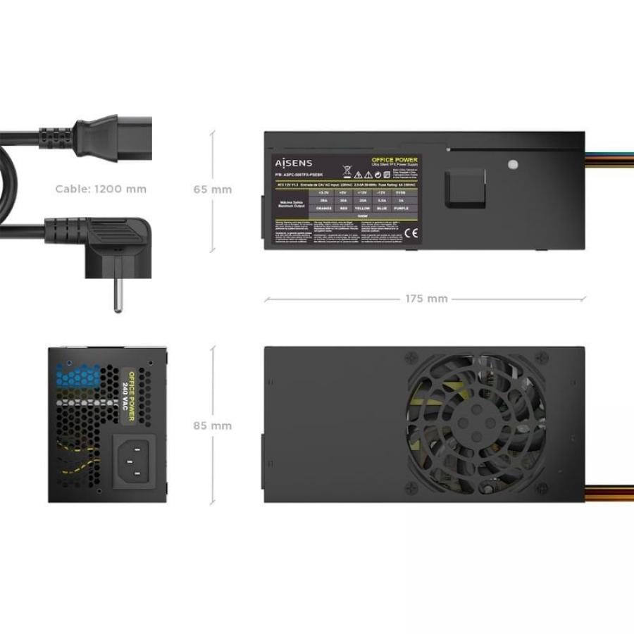 Fuente de Alimentación TFX Aisens ASPC-500TFX-PSEBK/ 500W/ Ventilador 8cm