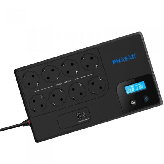 SAI Línea Interactiva Phasak Smart Home 1050VA/ 1050VA-600W/ 8 Salidas/ Formato Bloque