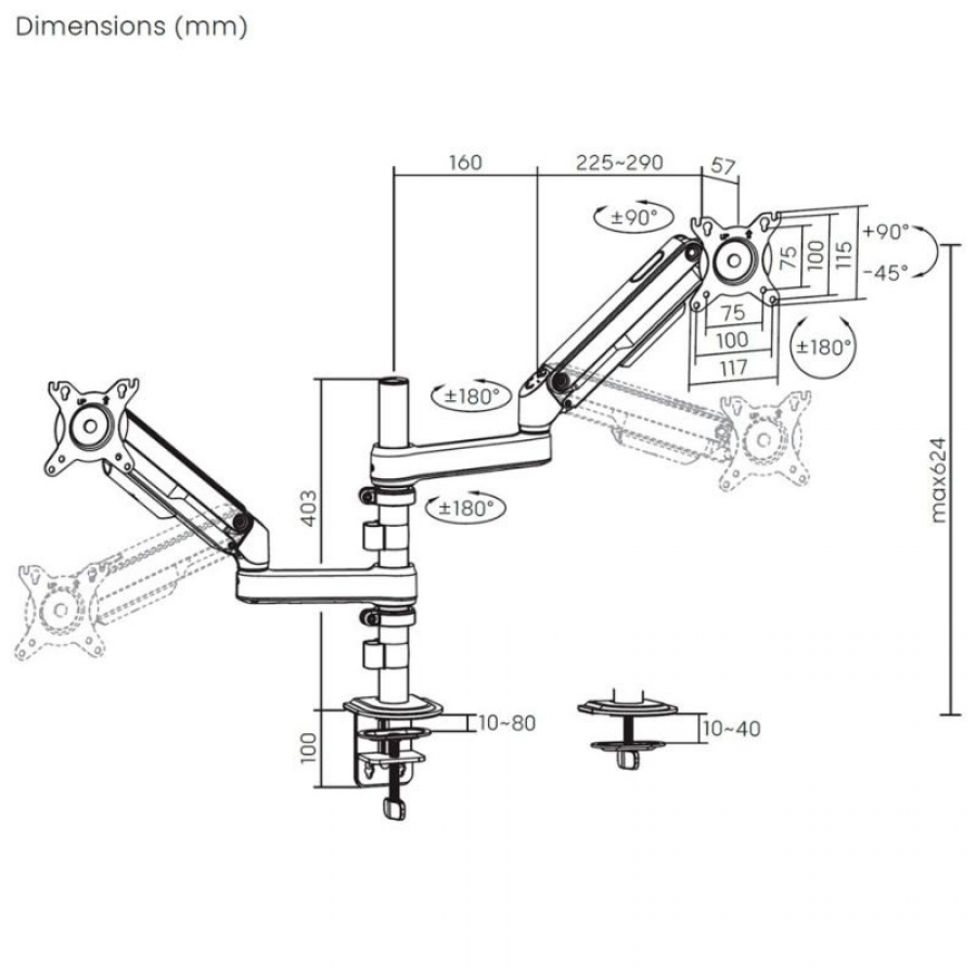 Soporte de Mesa con Contrapeso para 2 Monitores Aisens DT32TSR-453/ Giratorio/ Inclinable/ hasta 9kg