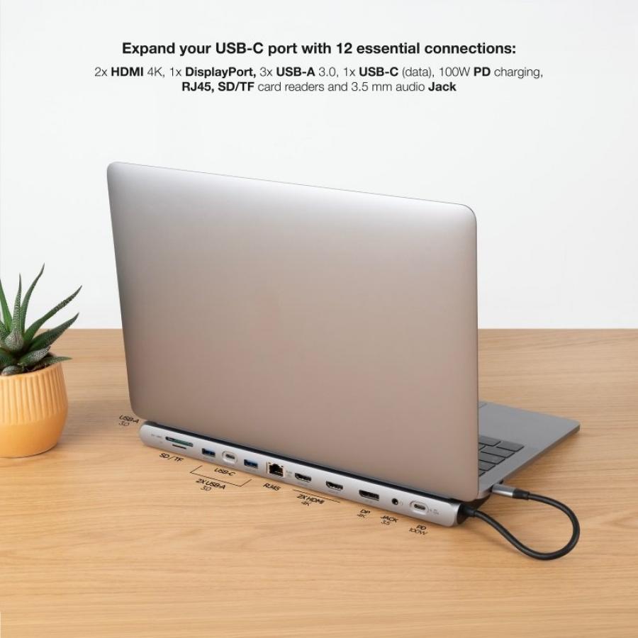 Docking Tipo-C Nanocable 10.16.1012/ 3xUSB/ 1xUSB Tipo-C/ 2xHDMI 4K/ 1xDisplayPort/ 1xRJ45/ 1xLector tarjetas/ 1xJack 3.5/ 1xUSB