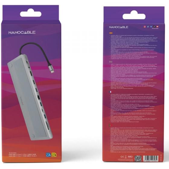 Docking Tipo-C Nanocable 10.16.1012/ 3xUSB/ 1xUSB Tipo-C/ 2xHDMI 4K/ 1xDisplayPort/ 1xRJ45/ 1xLector tarjetas/ 1xJack 3.5/ 1xUSB