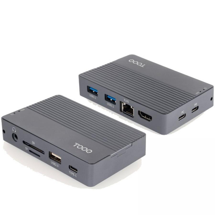 Docking USB Tipo-C TooQ TQE-2242G/ Ranura SSD M.2/ 1xHDMI/ 1xRJ45/ 1xUSB/ 1xUSB Tipo-C/ 1xLector Tarjetas/ 1x Jack 3.5/ 1xUSB Ti