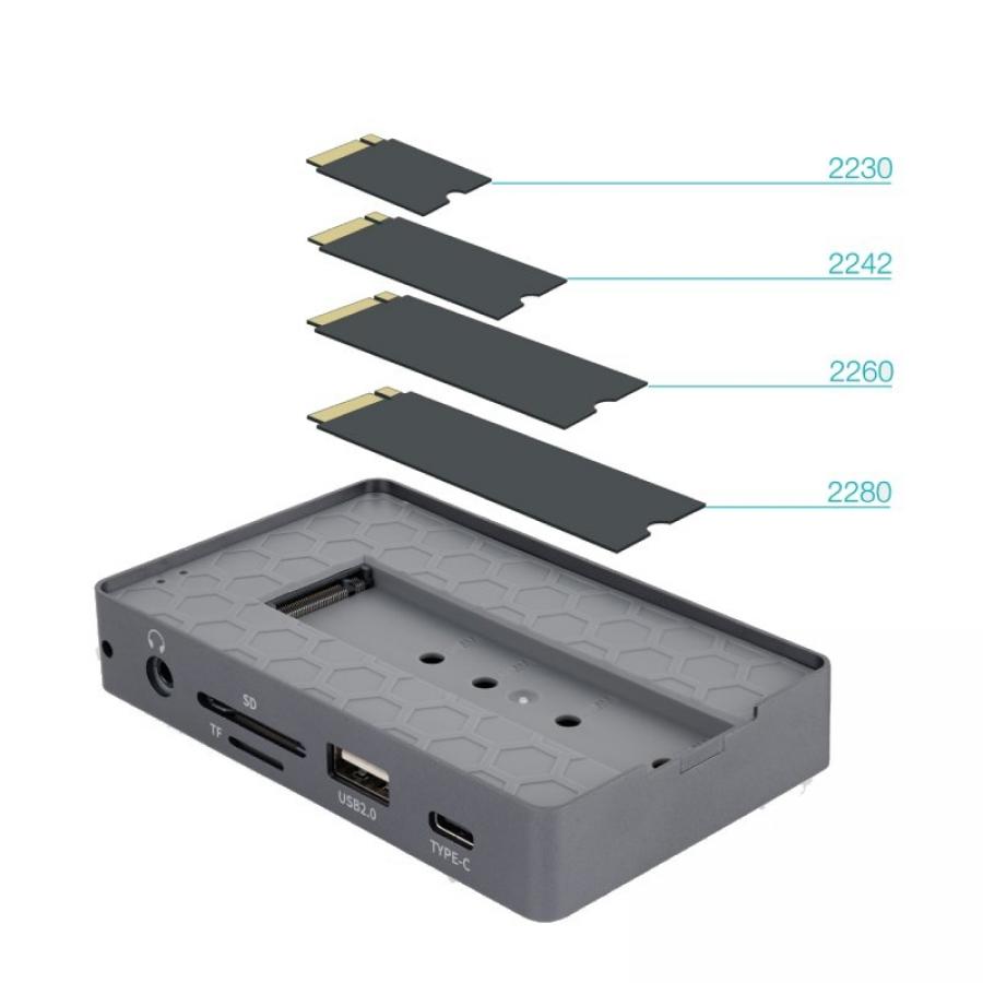 Docking USB Tipo-C TooQ TQE-2242G/ Ranura SSD M.2/ 1xHDMI/ 1xRJ45/ 1xUSB/ 1xUSB Tipo-C/ 1xLector Tarjetas/ 1x Jack 3.5/ 1xUSB Ti