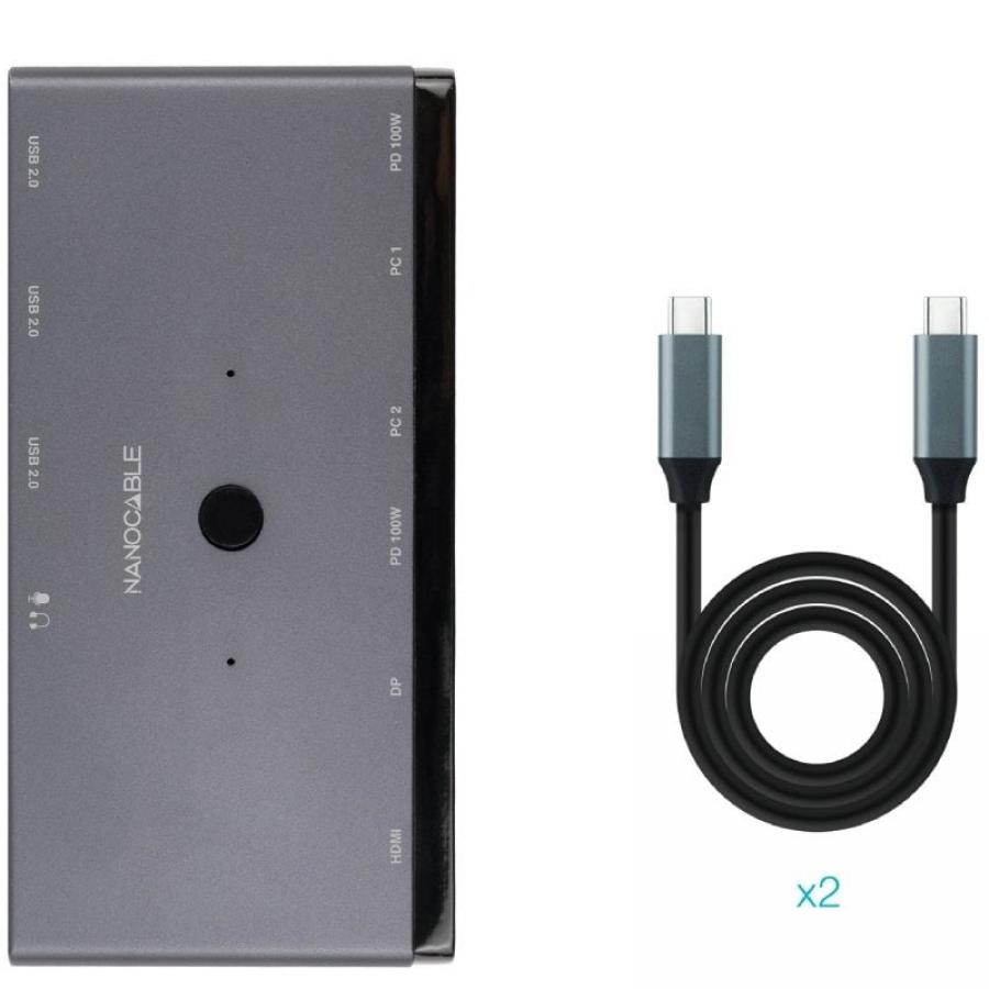 Switch Conmutador 8K Nanocable 10.12.0003/ 1x HDMI/ 1x DisplayPort/ 3x USB/ 2x USB Tipo-C/ 1x Jack 3.5mm/ 2x USB Tipo-C PD