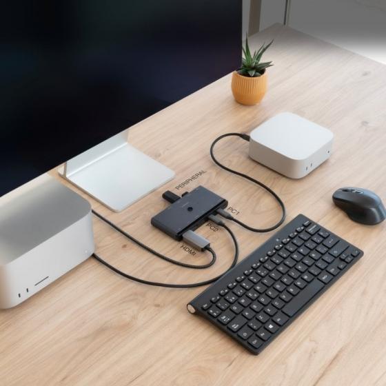 Switch Conmutador 8K Nanocable 10.12.0003/ 1x HDMI/ 1x DisplayPort/ 3x USB/ 2x USB Tipo-C/ 1x Jack 3.5mm/ 2x USB Tipo-C PD