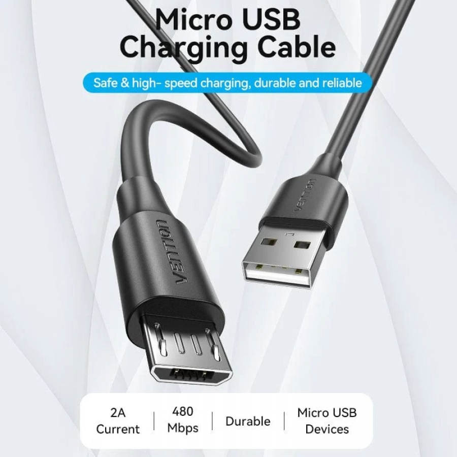Cable USB 2.0 Vention CTIWG/ USB Macho - MicroUSB Macho/ Hasta 60W/ 480Mbps/ 1.5m/ Blanco