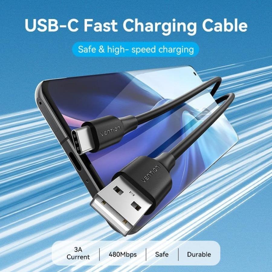 Cable USB 2.0 Tipo-C Vention CTHBF/ USB Tipo-C Macho - USB Macho/ 480Mbps/ 1m/ Negro