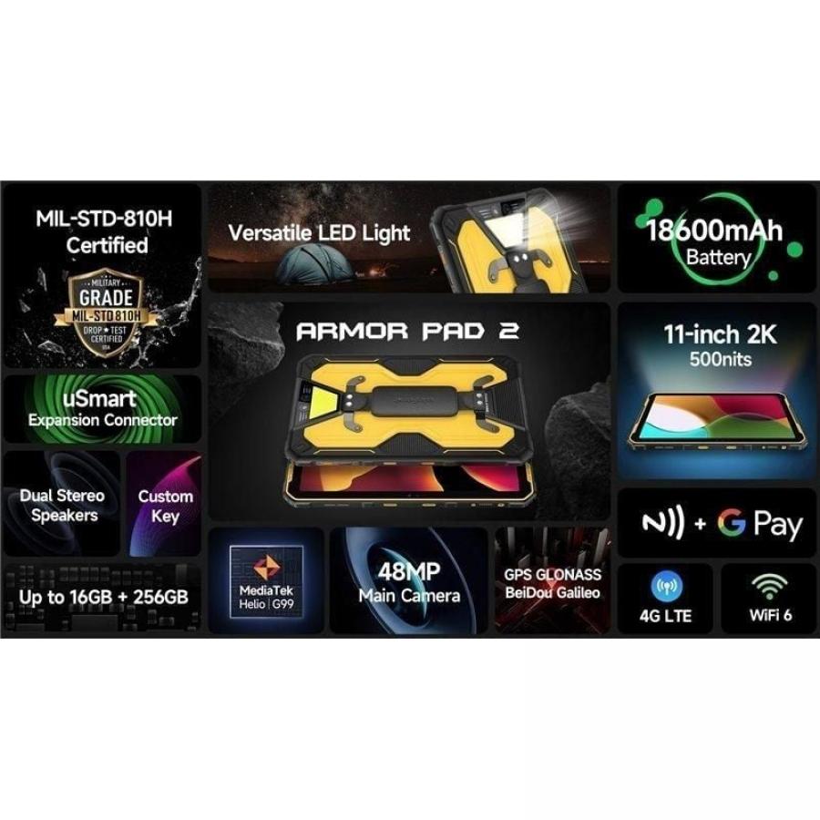 Tablet Rugerizada Ulefone Armor Pad 2 11'/ 8GB/ 256GB/ Octacore/ 4G/ Negro y Amarillo