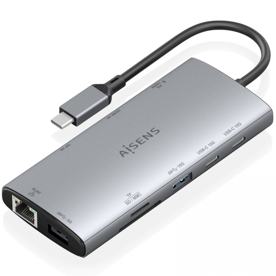 Docking USB Tipo-C Aisens ASUC-10P050-GR/ 1xDisplayPort/ 1xHDMI 4K/ 1xRJ45/ 2xUSB/ 2xUSB Tipo-C/ 1xUSB Tipo-C PD/ 1xLector de Ta