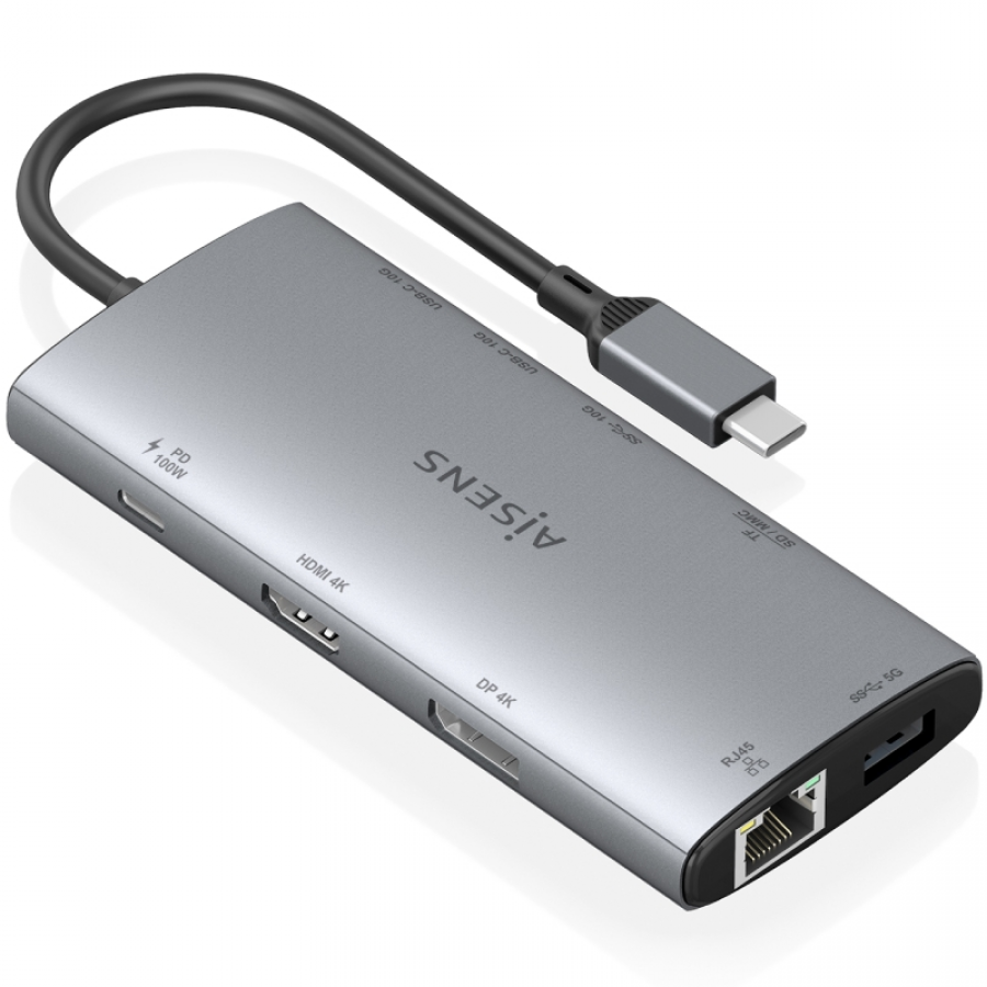 Docking USB Tipo-C Aisens ASUC-10P050-GR/ 1xDisplayPort/ 1xHDMI 4K/ 1xRJ45/ 2xUSB/ 2xUSB Tipo-C/ 1xUSB Tipo-C PD/ 1xLector de Ta