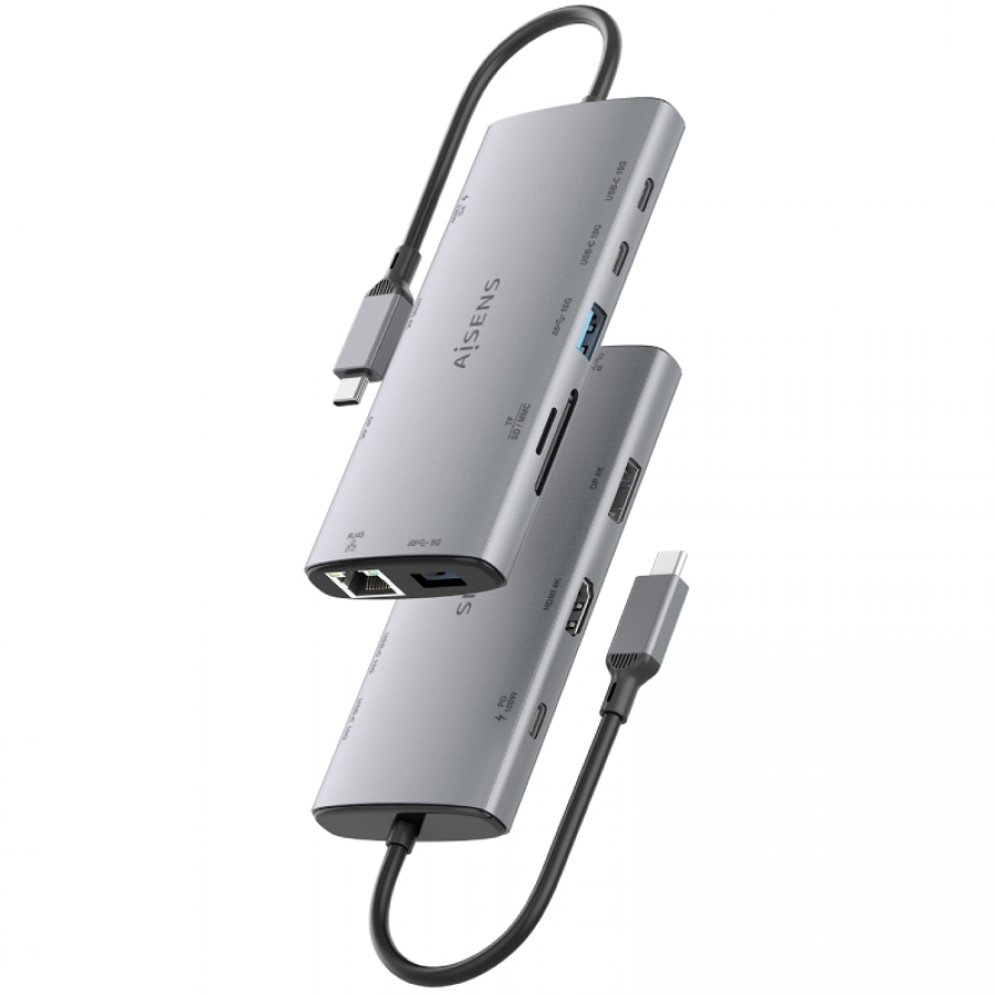 Docking USB Tipo-C Aisens ASUC-10P050-GR/ 1xDisplayPort/ 1xHDMI 4K/ 1xRJ45/ 2xUSB/ 2xUSB Tipo-C/ 1xUSB Tipo-C PD/ 1xLector de Ta
