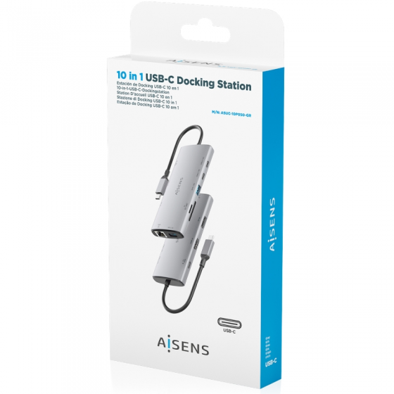 Docking USB Tipo-C Aisens ASUC-10P050-GR/ 1xDisplayPort/ 1xHDMI 4K/ 1xRJ45/ 2xUSB/ 2xUSB Tipo-C/ 1xUSB Tipo-C PD/ 1xLector de Ta