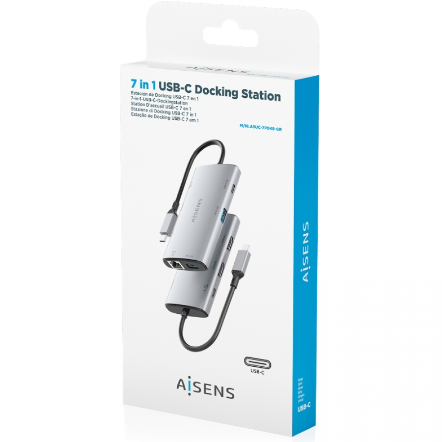 Docking USB Tipo-C Aisens ASUC-7P049-GR/ 2xHDMI 4K/ 1xRJ45/ 2xUSB/ 1xUSB Tipo-C/ 1xUSB Tipo-C PD/ Gris