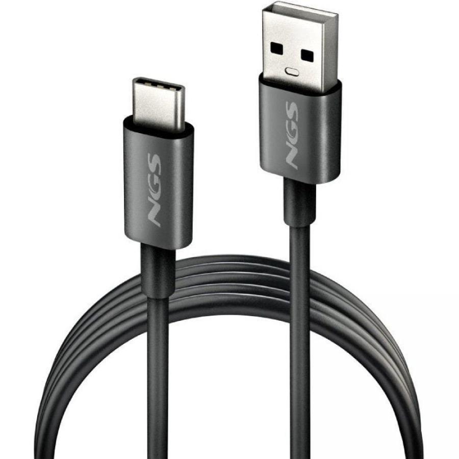 Cable USB 2.0 NGS ZYRO-AC/ USB Macho - USB Tipo-C Macho/ Hasta 15W/ 480Mbps/ 1m/ Negro