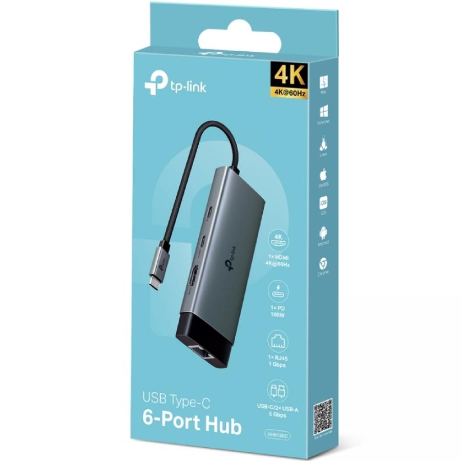 Docking USB Tipo-C TP-Link UH6120C/ 1xUSB Tipo-C/ 2xUSB/ 1xHDMI 4K/ 1xRJ45/ 1xUSB Tipo-C PD/ Gris