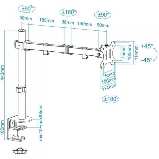 Soporte de Mesa para Monitor TooQ DB1032TN-B/ Giratorio/ Inclinable/ hasta 8kg