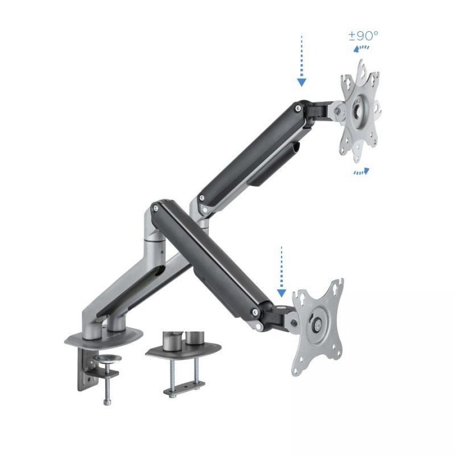 Soporte de Mesa para 2 Monitores TooQ DB4132TNR-G/ Giratorio/ Inclinable/ hasta 9kg