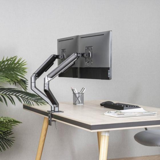 Soporte de Mesa para 2 Monitores TooQ DB4132TNR-G/ Giratorio/ Inclinable/ hasta 9kg
