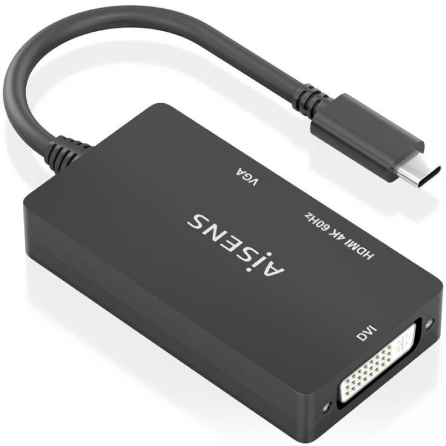 Conversor HDMI Aisens A109-0954/ USB Tipo-C Macho - DVI/HDMI/VGA Hembra/ 15cm/ Negro
