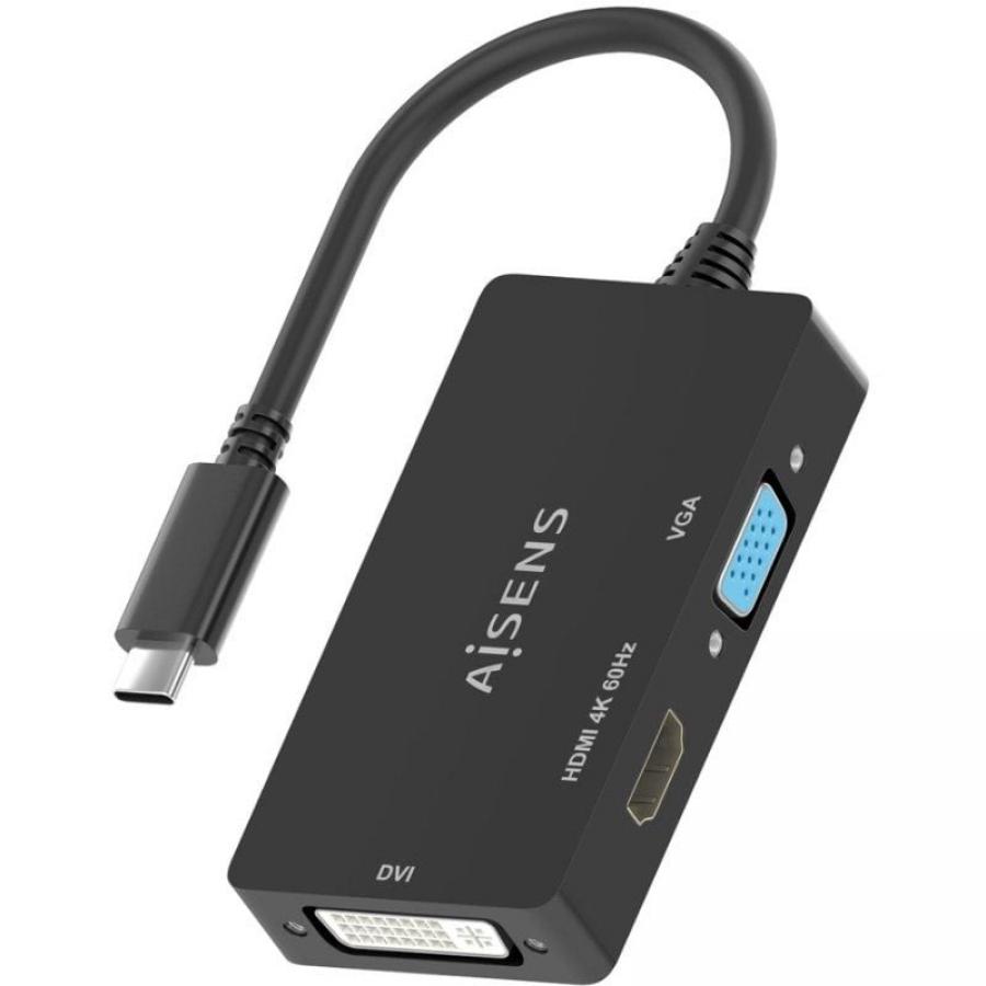 Conversor HDMI Aisens A109-0954/ USB Tipo-C Macho - DVI/HDMI/VGA Hembra/ 15cm/ Negro