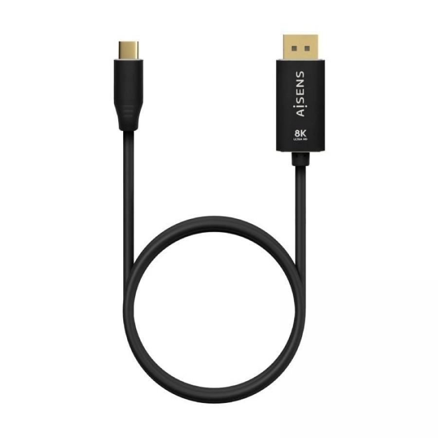 Cable Conversor DisplayPort 8K 60HZ Aisens A109-0686/ USB Tipo-C Macho - DisplayPort Macho/ Hasta 27W/ 1250Mbps/ 80cm/ Negro