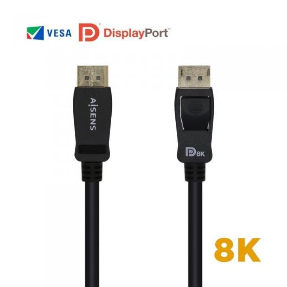 Cable Displayport 1.4 8K Aisens A149-0433 Displayport Macho - Displayport Macho 3m Certificado Negro