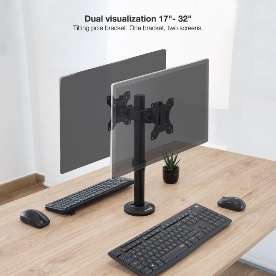 Soporte de Mesa para 2 Monitores TooQ DB1132TN-B/ Giratorio/ Inclinable/ hasta 8kg