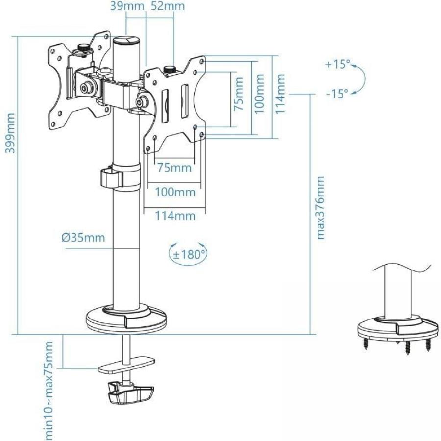 Soporte de Mesa para 2 Monitores TooQ DB1132TN-B/ Giratorio/ Inclinable/ hasta 8kg