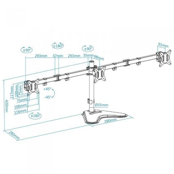 Soporte de Sobremesa para 3 Monitores TooQ DB1704TN-B/ Giratorio/ Inclinable/ hasta 7kg