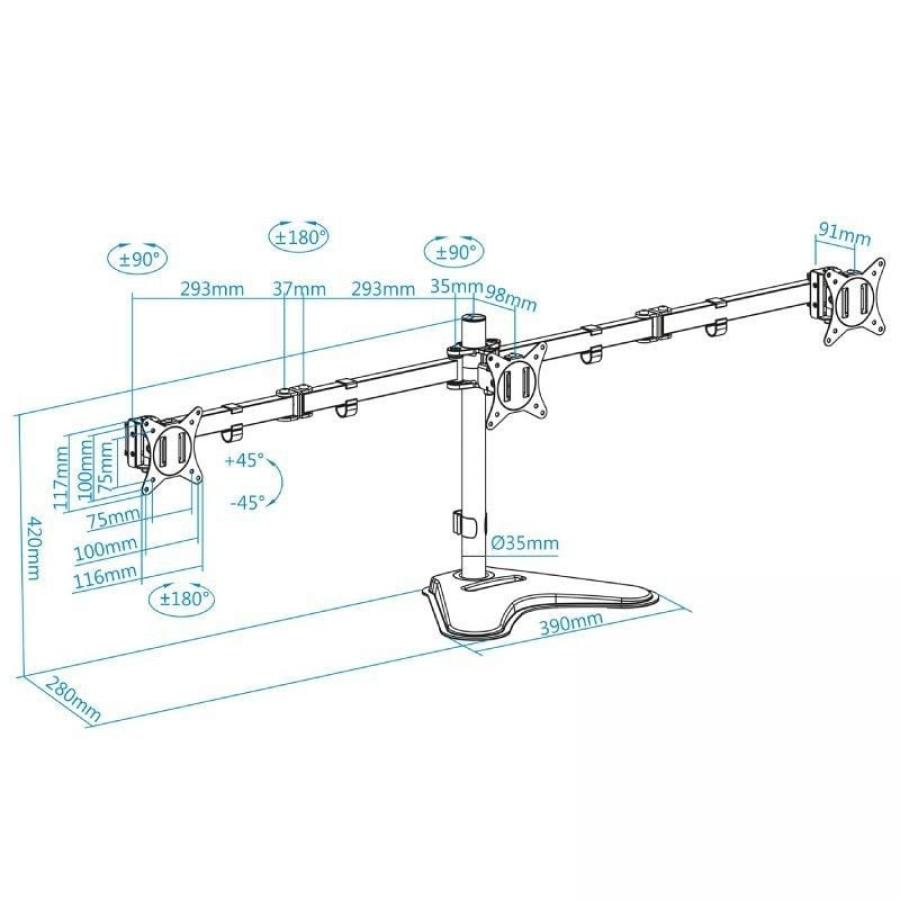 Soporte de Sobremesa para 3 Monitores TooQ DB1704TN-B/ Giratorio/ Inclinable/ hasta 7kg