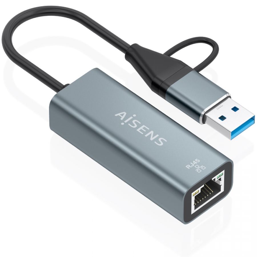 Adaptador USB + USB Tipo-C 3.2 - RJ45 Aisens A109-1032/ 1000Mbps