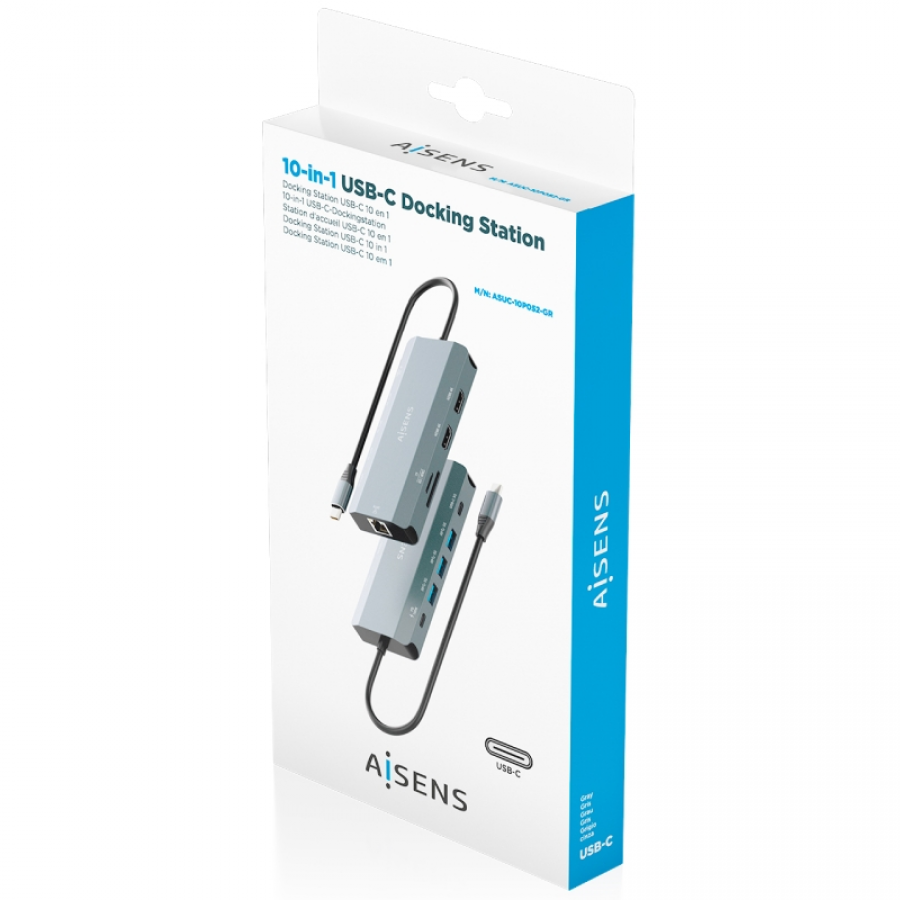 Docking USB Tipo-C Aisens ASUC-10P052-GR/ 2xHDMI 4K/ 1xRJ45/ 3xUSB/ 1xUSB Tipo-C/ 1xUSB Tipo-C PD/ 1xLector de Tarjetas/ Gris
