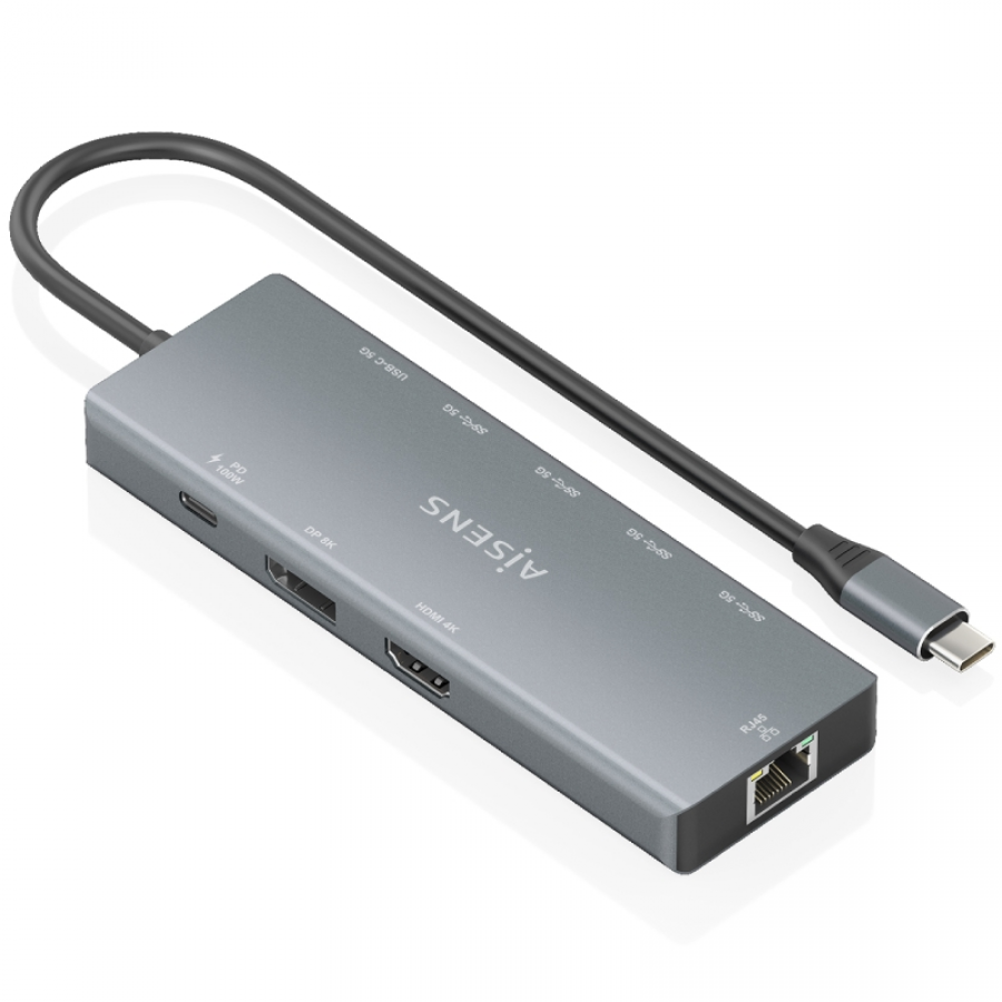 Docking USB Tipo-C Aisens ASUC-9P051-GR/ 1xDisplayPort/ 1xHDMI 4K/ 4xUSB/ 1xUSB Tipo-C/ 1xRJ45/ 1xUSB Tipo-C PD/ Gris